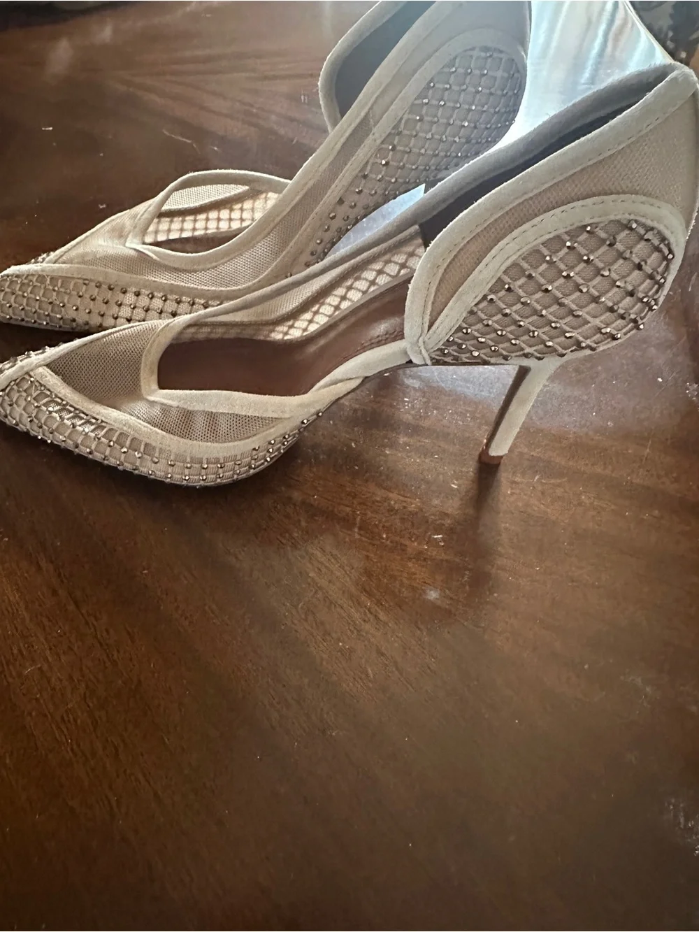 Reiss Nude-Beige Pointed-Toe Embellished Heels 16cm heels like new